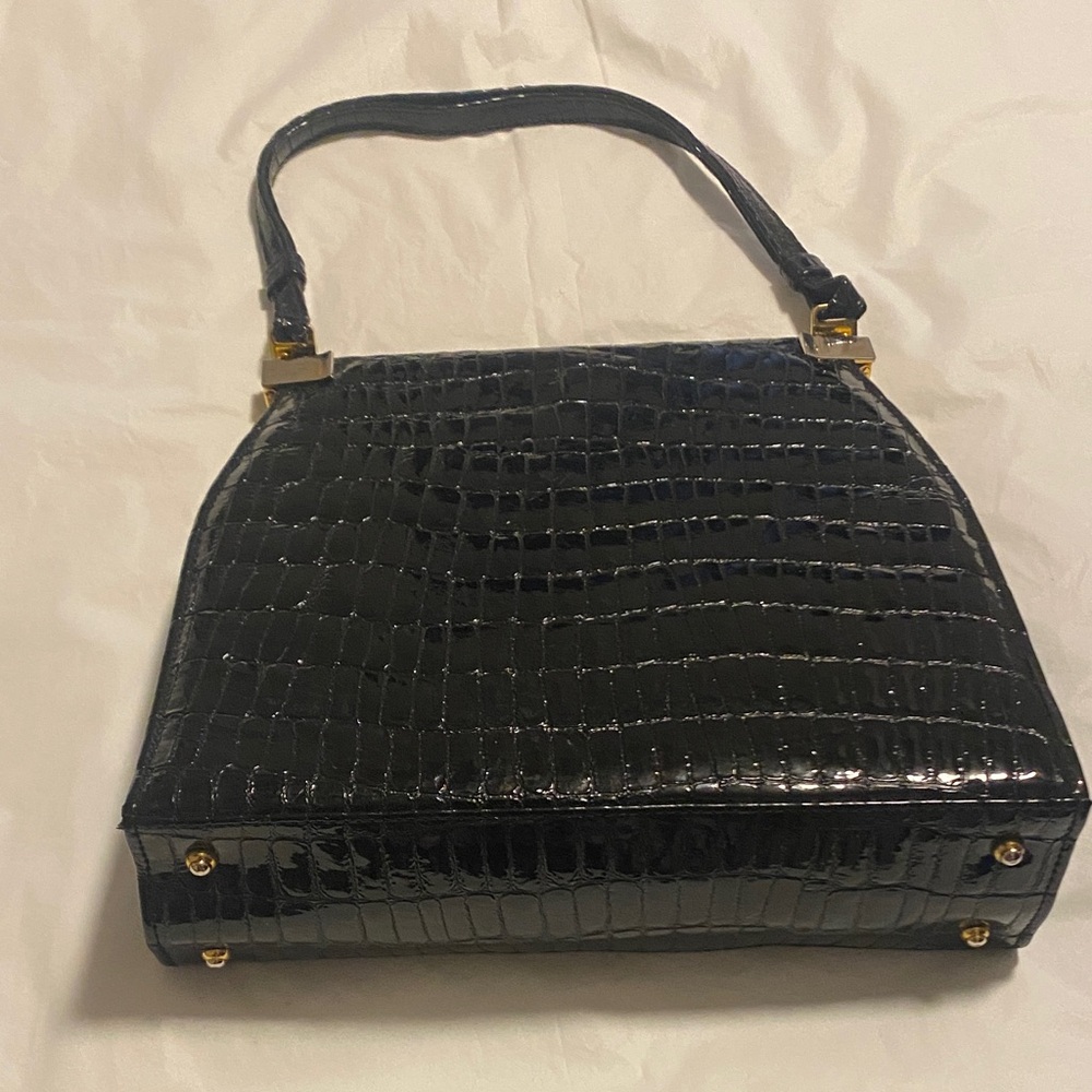 Stuart Weitzman Glossy Black Embossed Shoulder Bag